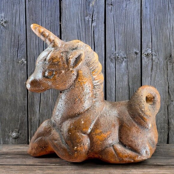 Vintage Mid Century Pottery Unicorn Horse Figurine Small Figure Brown Glazed VTG - Picture 1 of 10